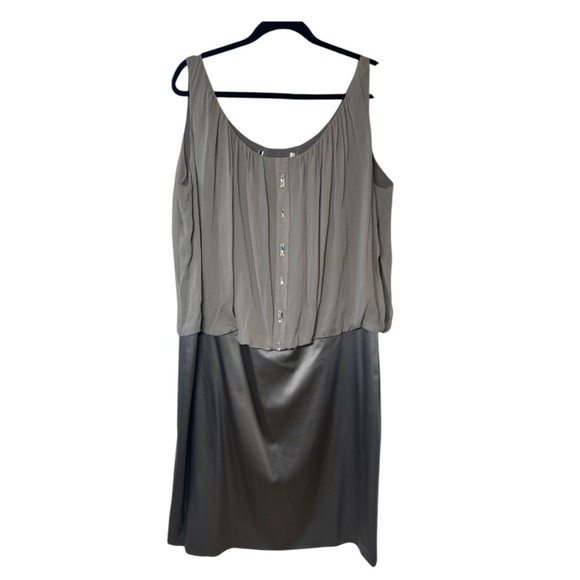 Plus Size Taupe Sleeveless Dress with Sparkly Buttons - Picture 1 of 8